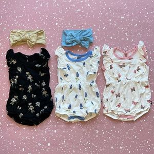 (3) Kyte Baby Bubble Rompers with matching bows